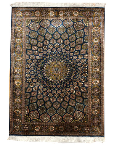 Kashmir Pure Silk Blue Carpet  3 X 5 ft hand knotted