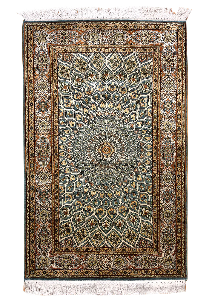 Kashmir Pure Silk Sky Blue Tones Carpet  2.5 X 4 FT Hand knotted
