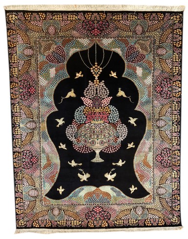 Kashmir Pure Silk Navy Blue Carpet 6 x 4 FT Hand knotted