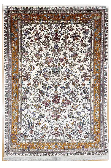 Handmade Kashmir Pure Silk Carpet (White) 4 x 6 ft Hand Knotted