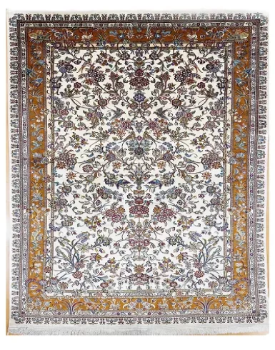 Handmade Kashmir Pure Silk Carpet (White) 4 x 6 ft Hand Knotted