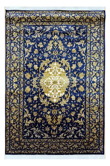 Handmade Kashmir Pure Silk  (Navy Blue) 4 x 6 ft Hand Knotted