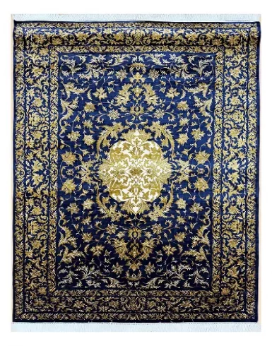Handmade Kashmir Pure Silk  (Navy Blue) 4 x 6 ft Hand Knotted