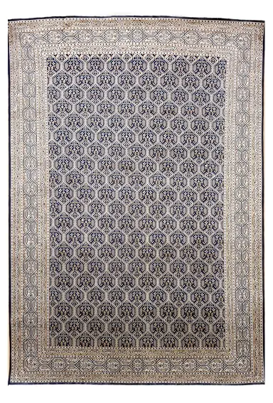 Handmade Kashmir Pure Silk Rug (Gold/Blue) 4 x 6 ft Hand Knotted
