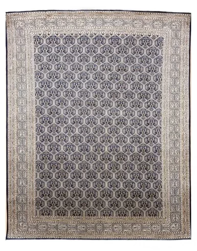 Handmade Kashmir Pure Silk Rug (Gold/Blue) 4 x 6 ft Hand Knotted
