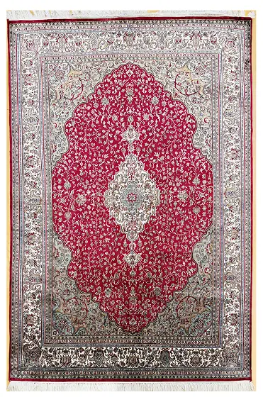 Handmade Kashmir Pure Silk Carpet (Red/Beidge) 6 x 4 ft Hand knotted
