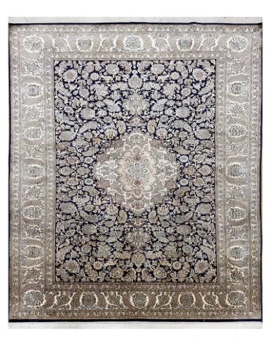 Handmade Kashmir Pure Silk Carpet (Blue/Beidge) 6 x 4 ft Hand knotted