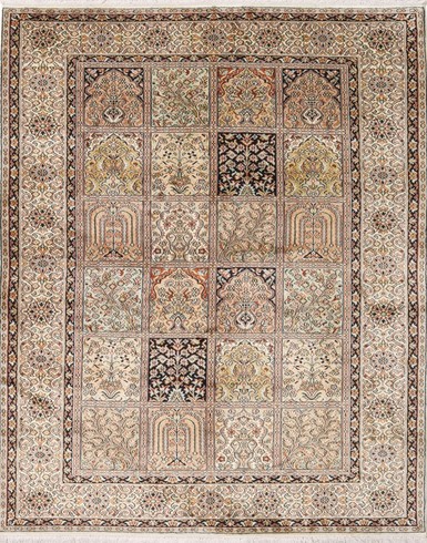 Kashmir pure silk (Yellow, Blue & Navy Blue Carpet) 4 x 6 ft hand knotted