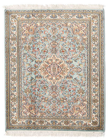 Kashmir pure silk (Blue & Yellow Carpet) 2.5 x 4 ft Hand knotted