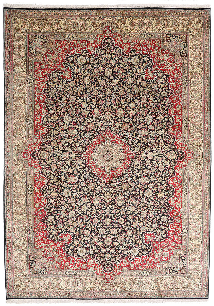 Kashmir pure silk (Red & Navy Blue Carpet) 6 X 9 FT Hand knotted 