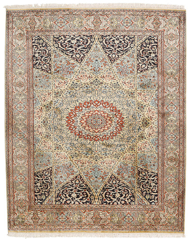 Kashmir pure silk (Grey & Navy Blue Carpet) 5 x 7 ft hand knotted 